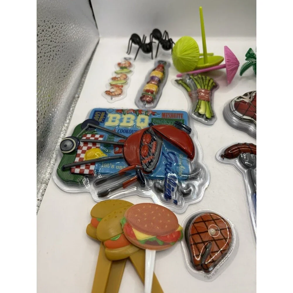 Lot Of 50+ Backyard Barbecue Cake /Cupcake Toppers/Picks Food, Spatulas,Trees